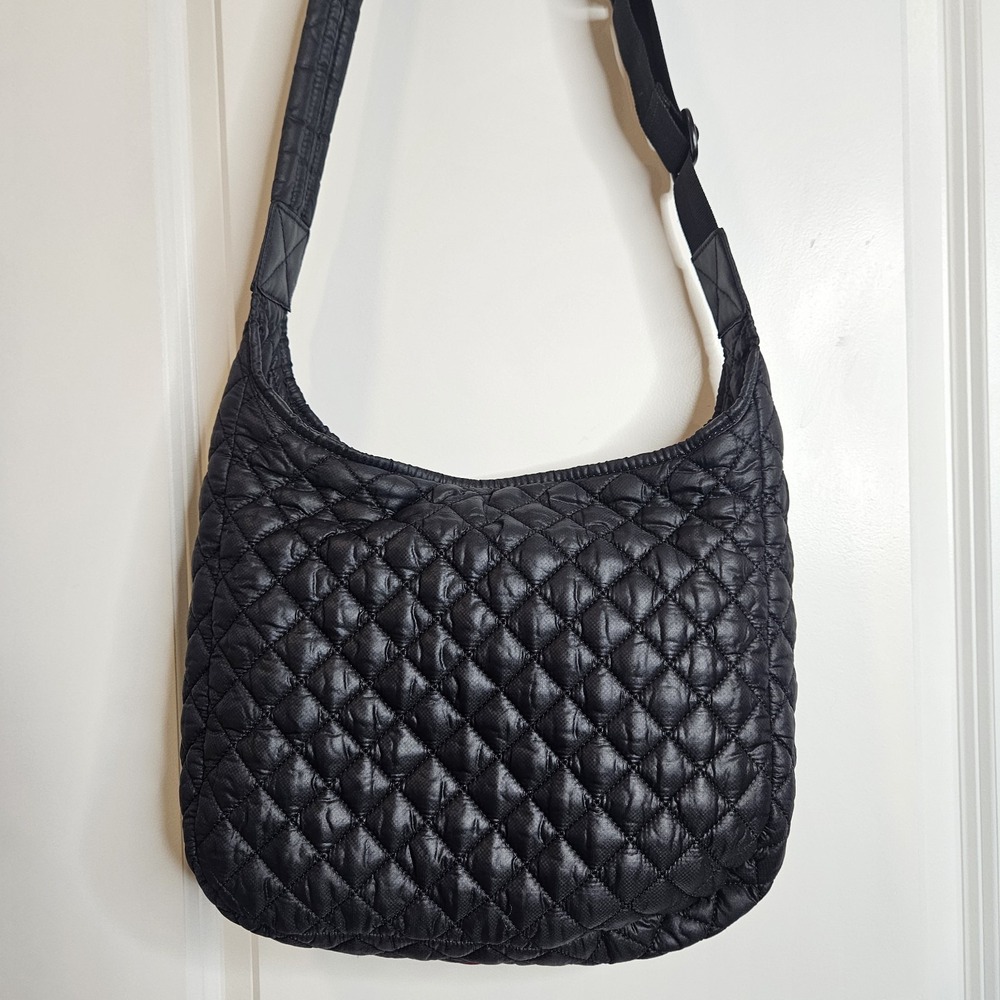 MZ WALLACE Parker Deluxe Crossbody Bag Purse Shoulder Crescent Black Quilted